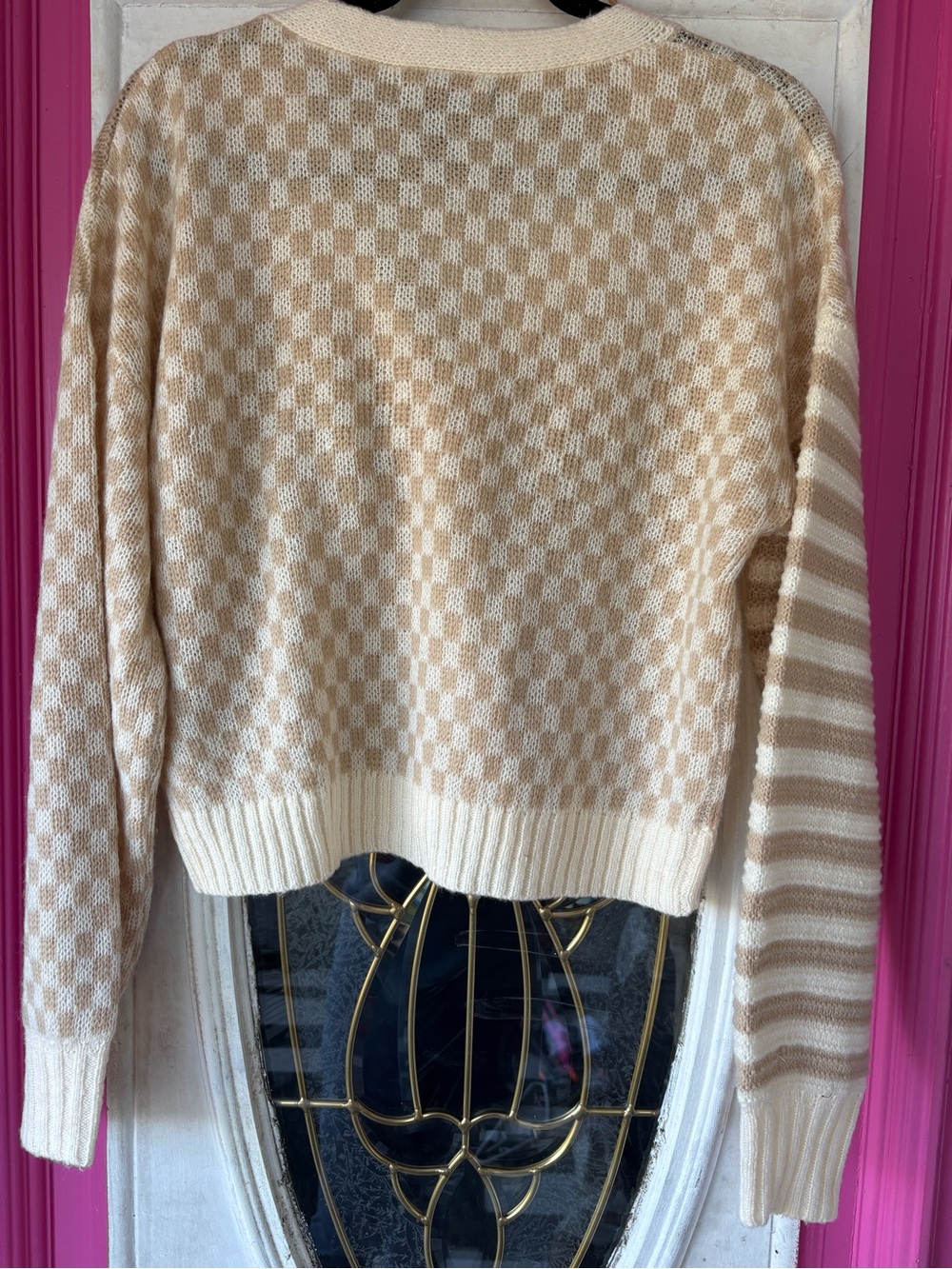 Cream & Tan Patterned Button-Front Cardigan fall Fall - Picture 9 of 9